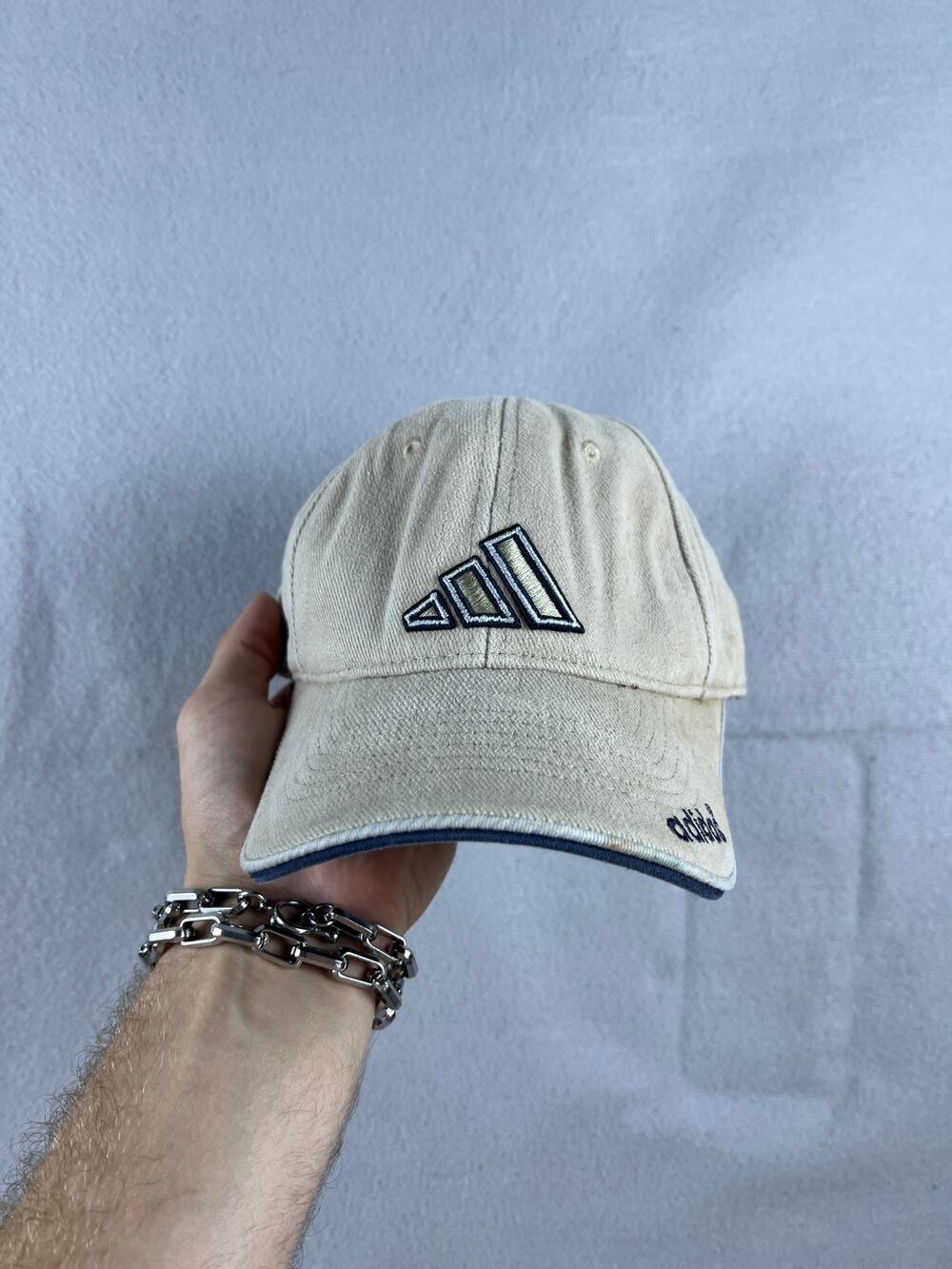 Adidas Cream Logo Hat Cap Snapback Embroidered Spellout 2000's New Conditon - Picture 1 of 5